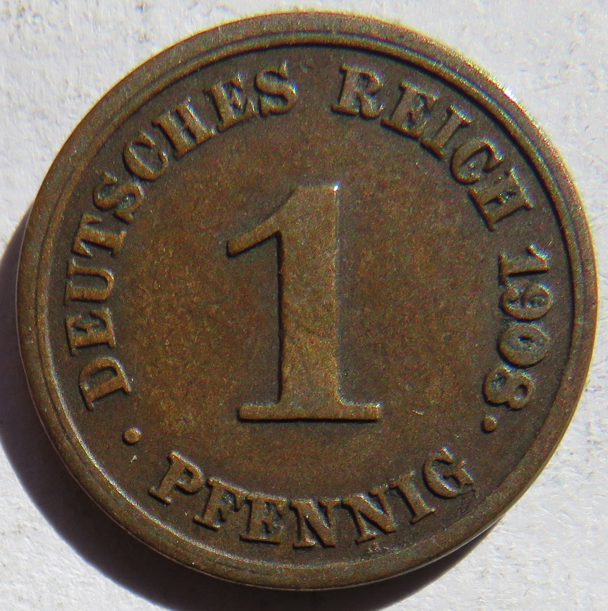 1908-J Germany One Pfennig Coin