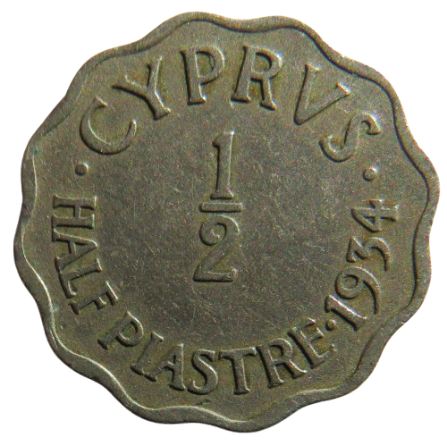 1934 King George V Cyprus 1/2 Piastre Coin