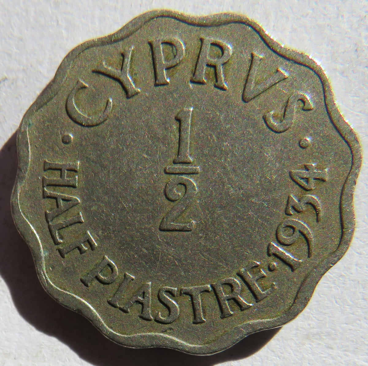 1934 King George V Cyprus 1/2 Piastre Coin