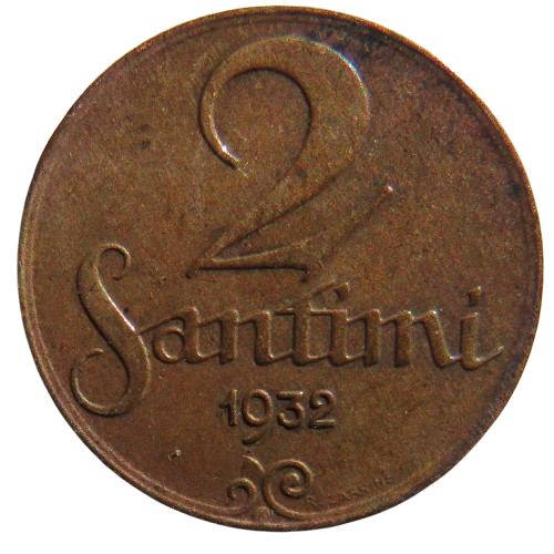 1932 Latvia 2 Santimi Coin