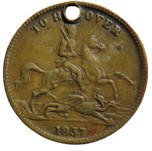 1837 Queen Victoria " To Hanover" Cumberland Jack Token