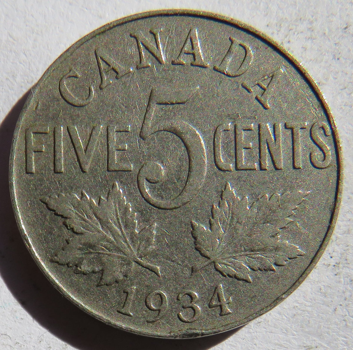 1934 King George V Canada 5 Cents Coin