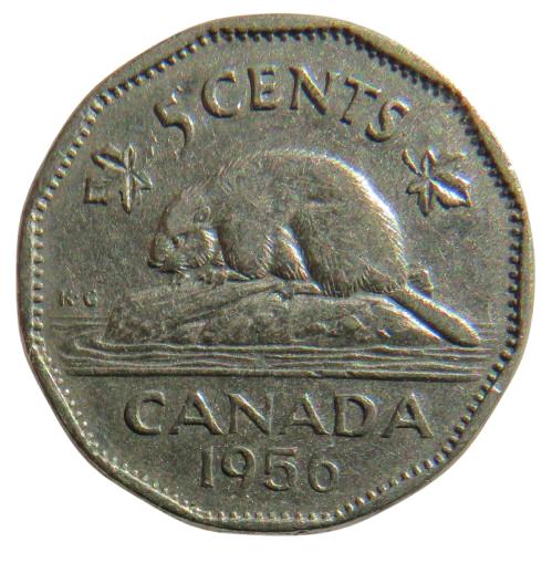 1956 Queen Elizabeth II Canada 5 Cents Coin