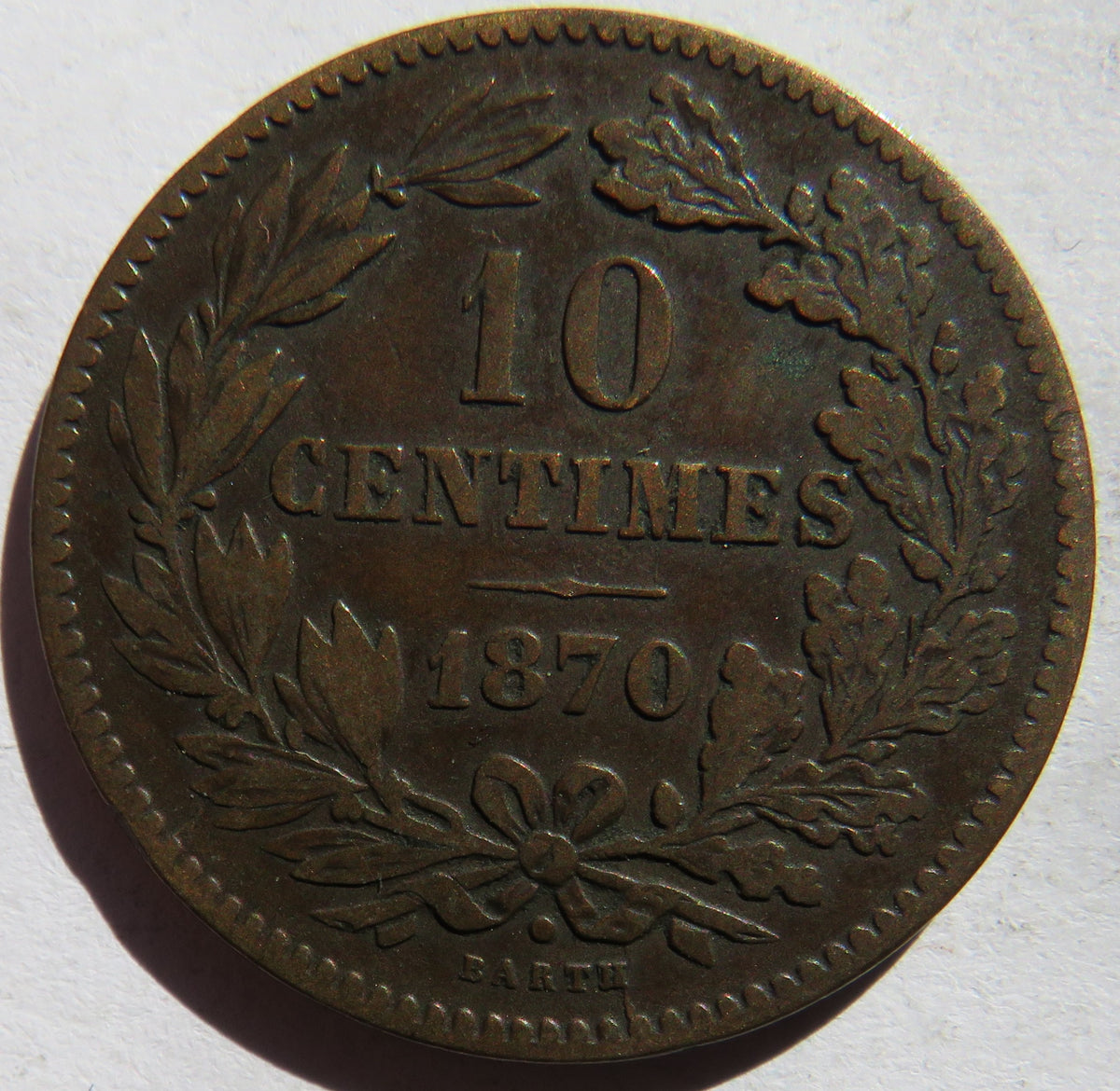 1870 Luxembourg 10 Centimes Coin