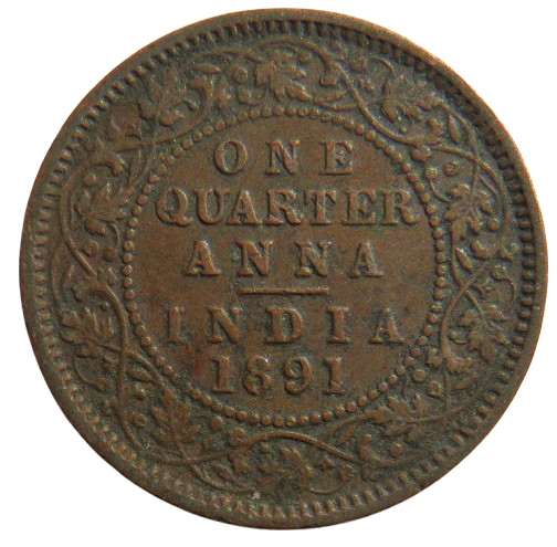 1891 Queen Victoria India 1/4 Quarter Anna Coin