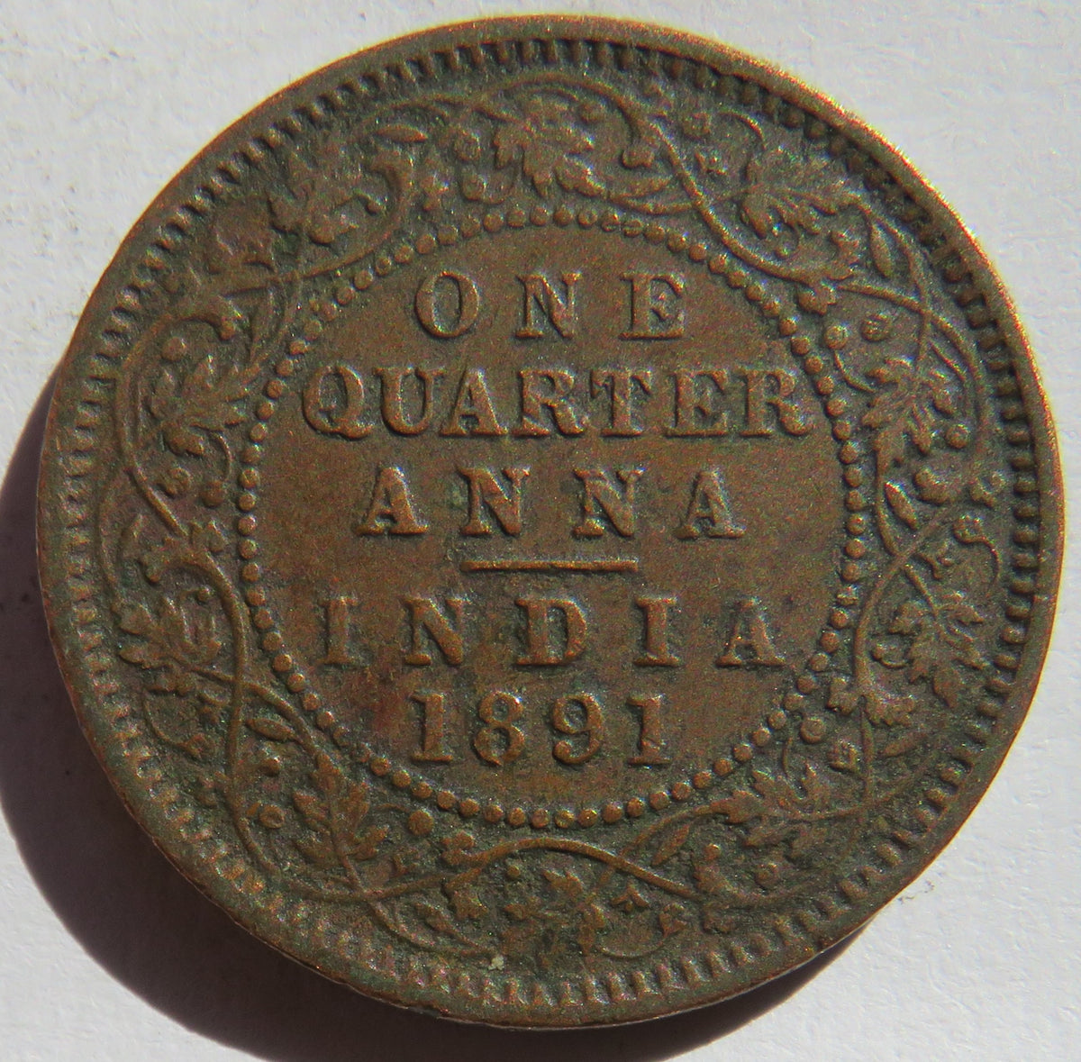 1891 Queen Victoria India 1/4 Quarter Anna Coin