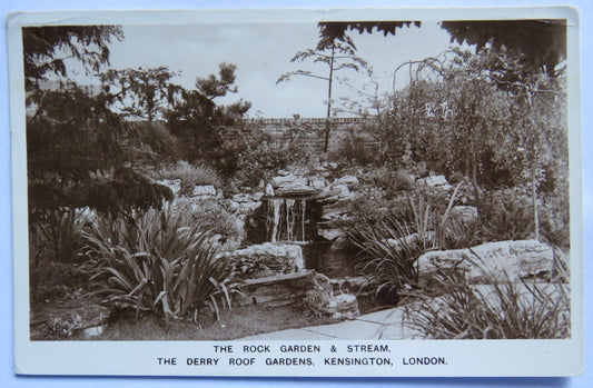 Vintage Postcard of The Rock Garden & Stream, The Derry Roof Gardens, Kensington, London