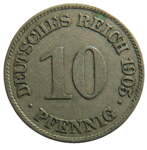 1905-E Germany 10 Pfennig Coin
