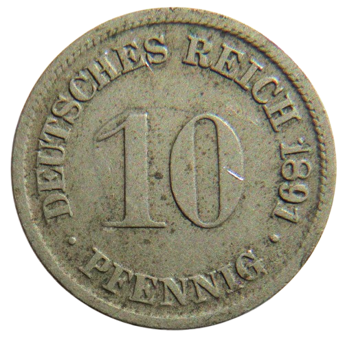 1891-D Germany 10 Pfennig Coin