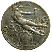 Load image into Gallery viewer, 1914 Italy 20 Centesimi Coin
