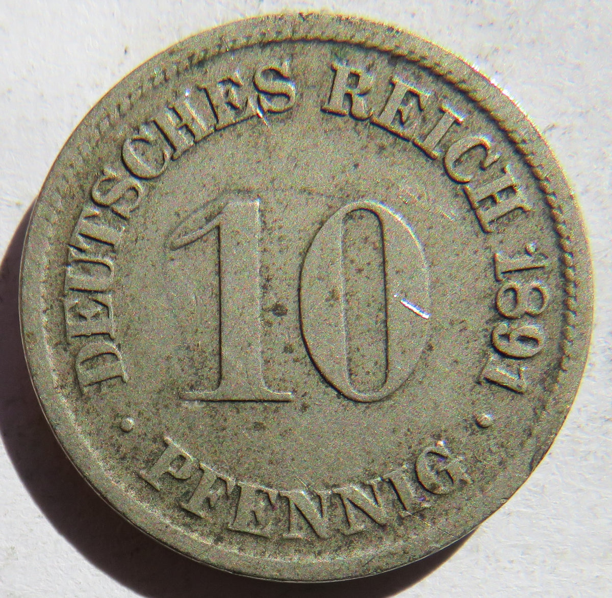 1891-D Germany 10 Pfennig Coin