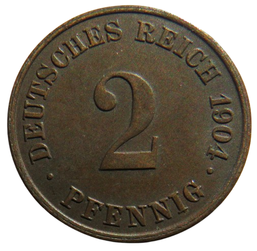 1904-J Germany 2 Pfennig Coin