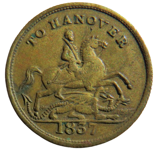 1837 Queen Victoria " To Hanover" Cumberland Jack Token