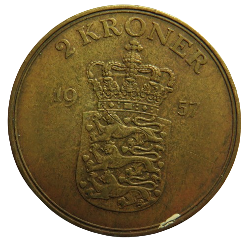 1957 Denmark 2 Kroner Coin