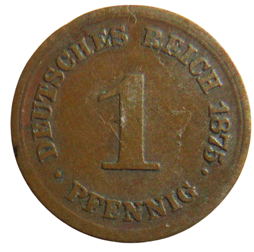1875-E Germany One Pfennig Coin (More Scarce Year & Mint)