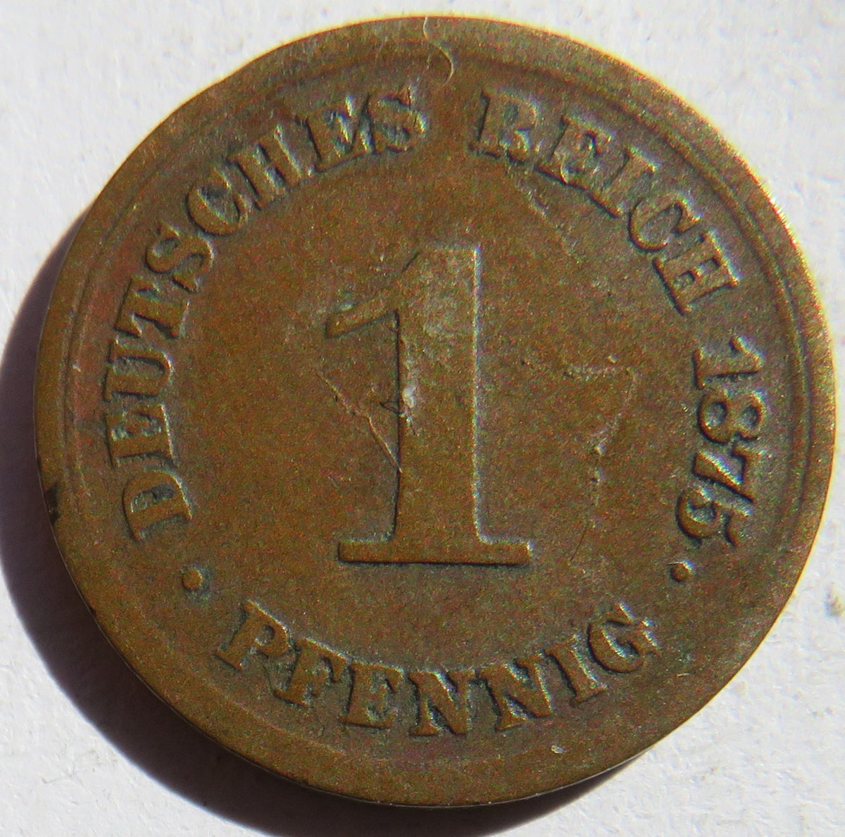 1875-E Germany One Pfennig Coin (More Scarce Year & Mint)