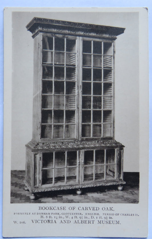 Vintage Postcard of Bookcase of Carved Oak, Victoria and Albert Museum