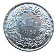 Load image into Gallery viewer, 1957 Switzerland Silver 1/2 Franc Coin In High Grade
