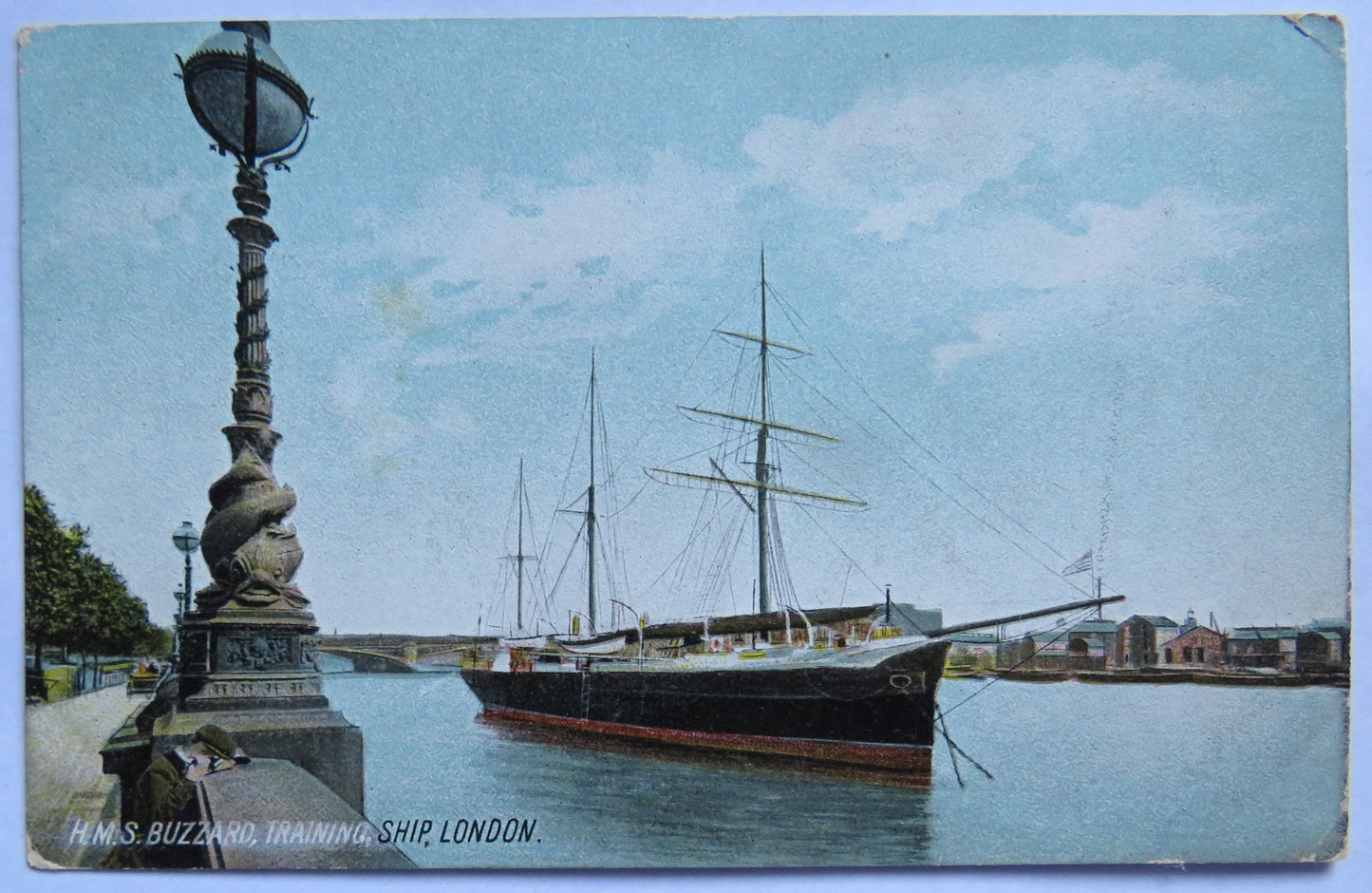 Vintage Postcard of H.M.S. Buzzard, Training Ship, London 1905