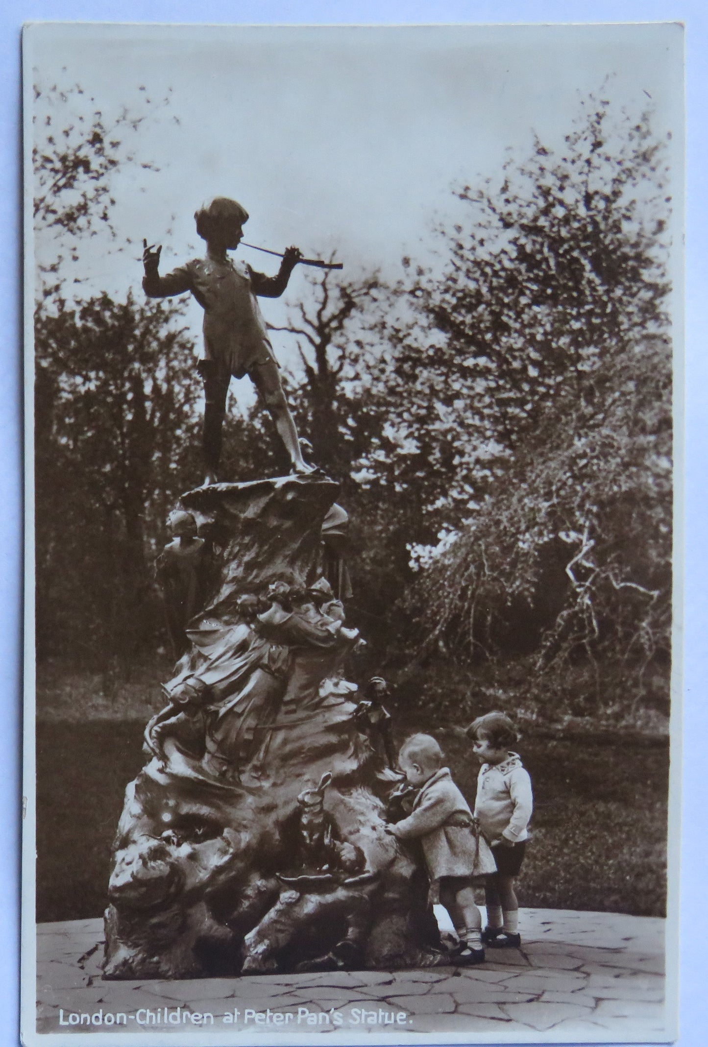 Vintage Postcard of London-Children at Peter Pan's Statue