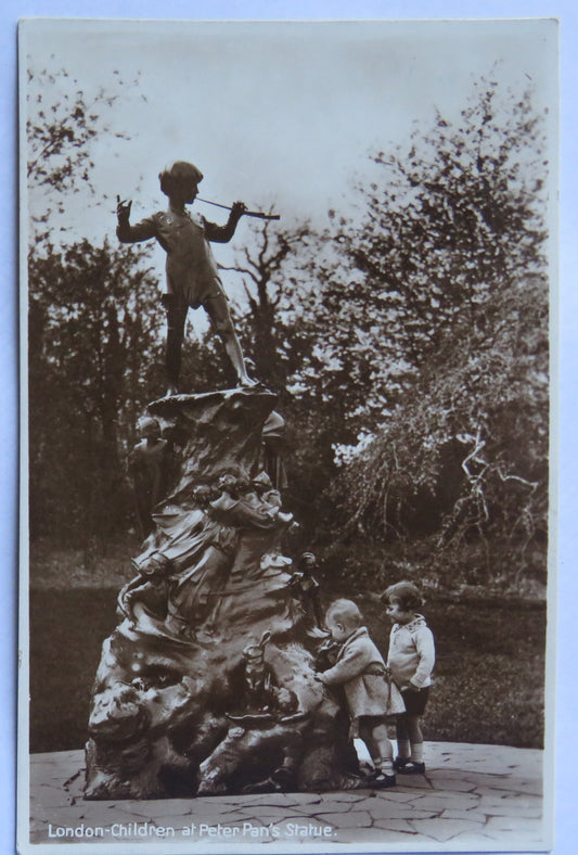 Vintage Postcard of London-Children at Peter Pan's Statue