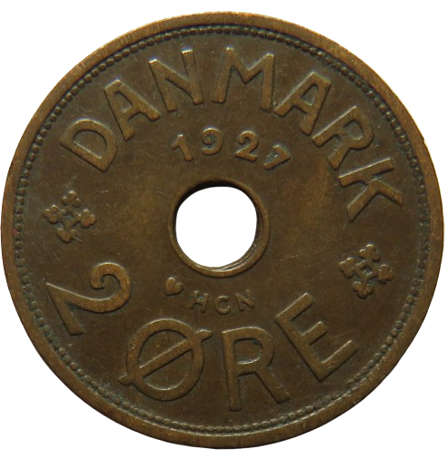 1927 Denmark 2 Ore Coin