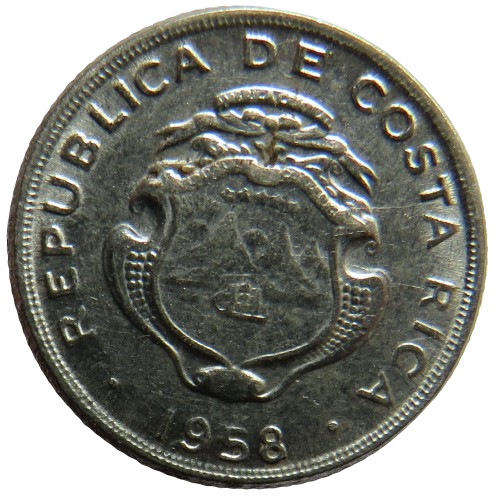 1958 Costa Rica 10 Centimos Coin