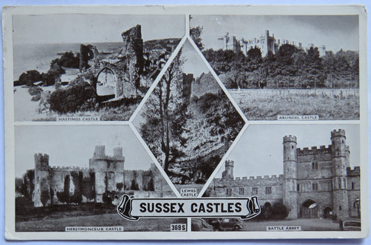 Vintage Postcard of Sussex Castles, Multiview Postcard, 1952