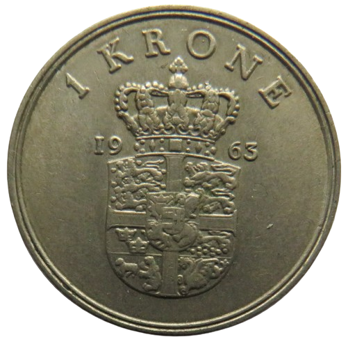 1963 Denmark One Krone Coin