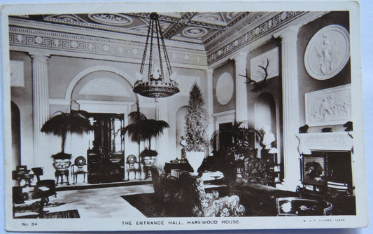 Vintage Postcard of The Entrance Hall, Harewood House, 1913