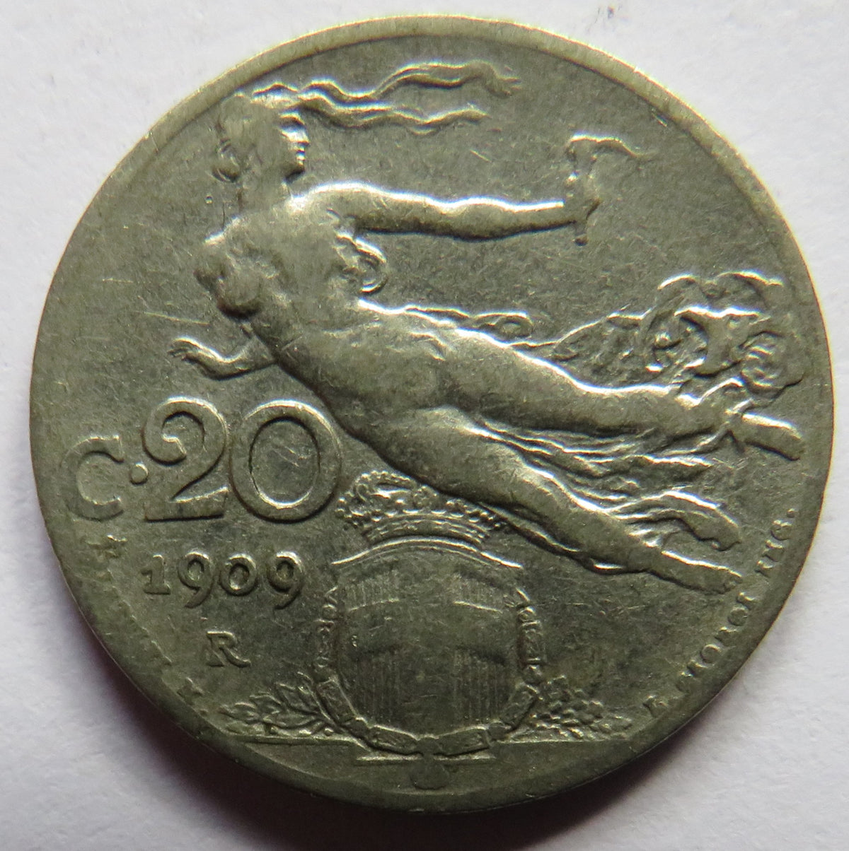 1909 Italy 20 Centesimi Coin