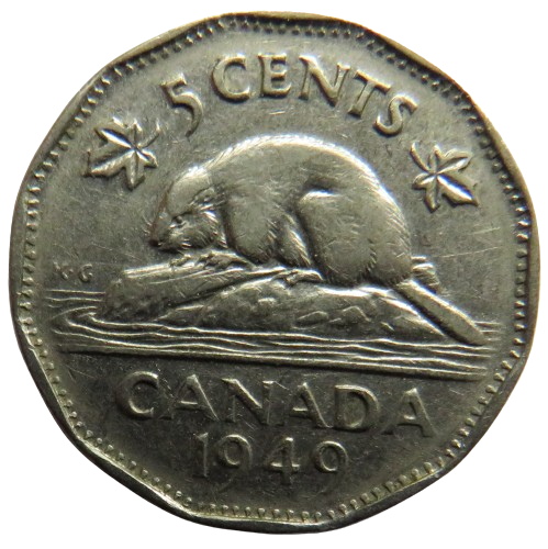 1949 King George VI Canada 5 Cents Coin