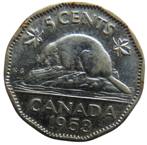 1953 Queen Elizabeth II Canada 5 Cents Coin