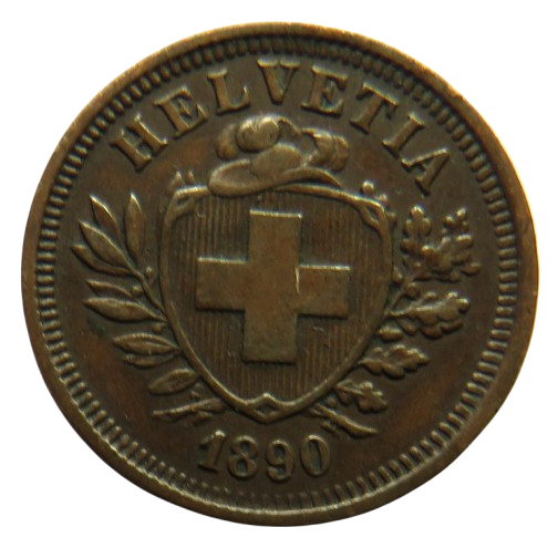 1890 Switzerland One Rappen Coin