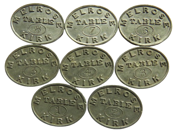 Set of 8 Melrose Kirk Scottish Church Communion Tokens Table Numbers 1-8