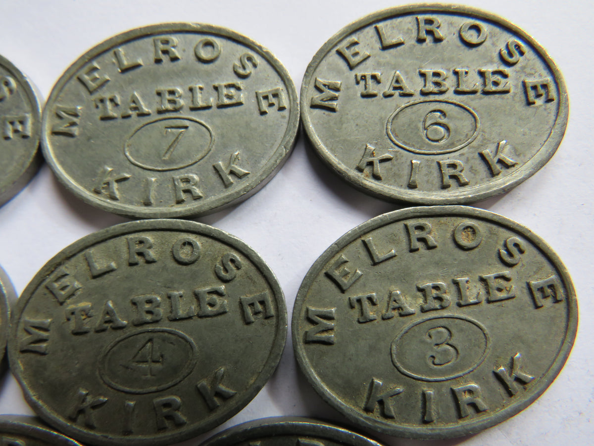 Set of 8 Melrose Kirk Scottish Church Communion Tokens Table Numbers 1-8