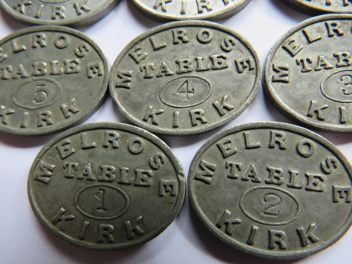 Set of 8 Melrose Kirk Scottish Church Communion Tokens Table Numbers 1-8