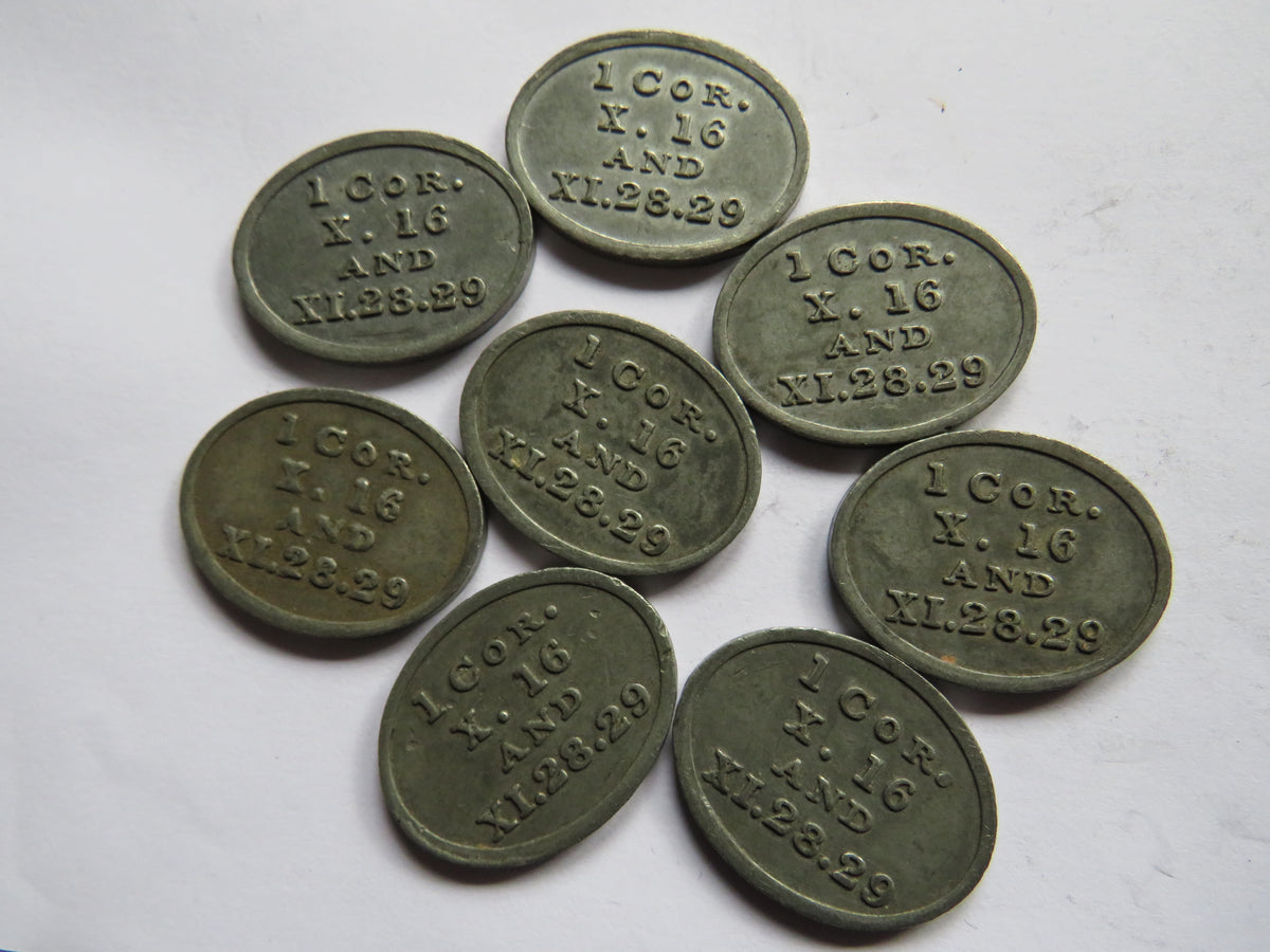 Set of 8 Melrose Kirk Scottish Church Communion Tokens Table Numbers 1-8