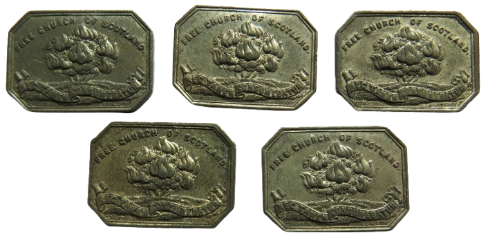 5 x 1843 Free Tron Church Glasgow Scottish Communion Tokens