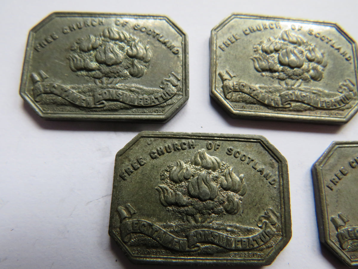 5 x 1843 Free Tron Church Glasgow Scottish Communion Tokens