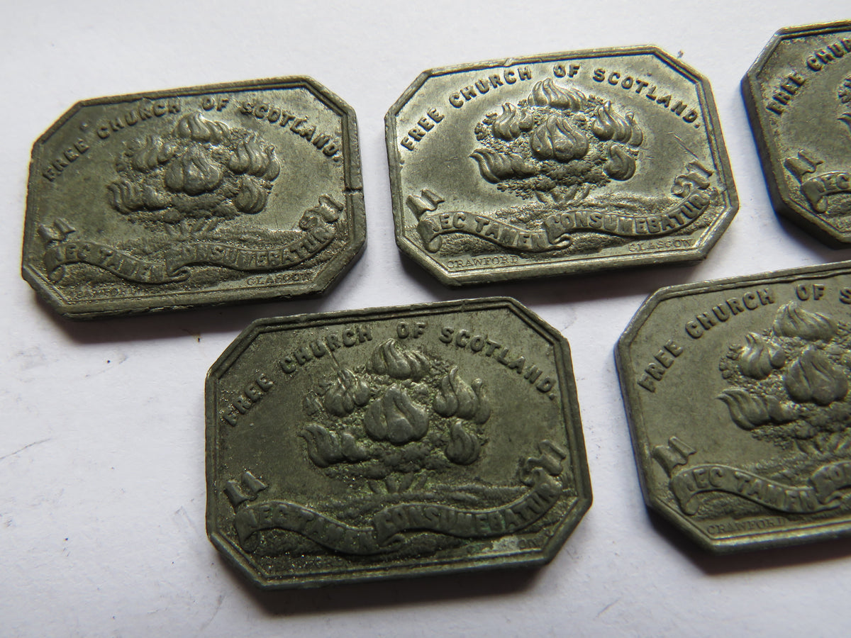 5 x 1843 Free Tron Church Glasgow Scottish Communion Tokens