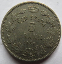 Load image into Gallery viewer, 1933 Belgium 5 Francs Coin
