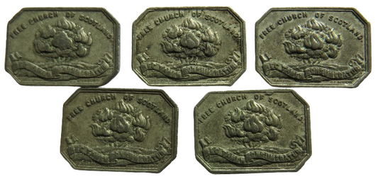 5 x 1843 Free Tron Church Glasgow Scottish Communion Tokens image 1