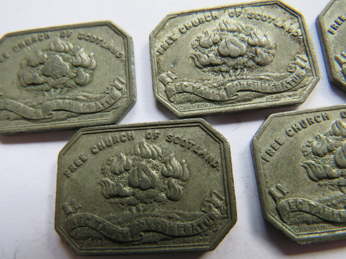 5 x 1843 Free Tron Church Glasgow Scottish Communion Tokens