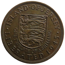 Load image into Gallery viewer, Island of Jersey Liberated 1945 Queen Elizabeth II 1/12th of a Shilling Coin
