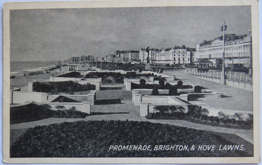 Vintage Postcard of Promenade, Brighton & Hove Lawns 1946