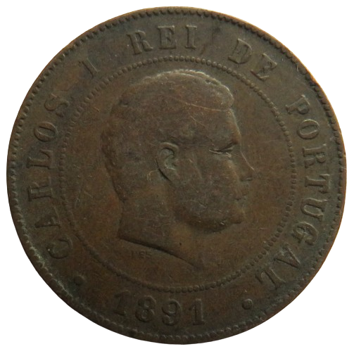 1891 Portugal 20 Reis Coin