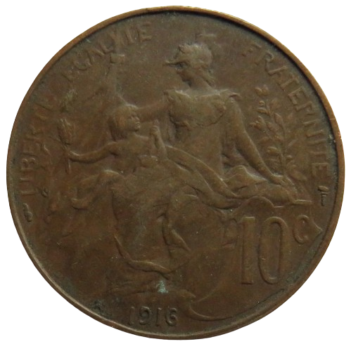 1916 France 10 Centimes Coin