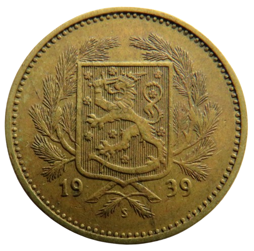 1939 Finland 5 Markkaa Coin