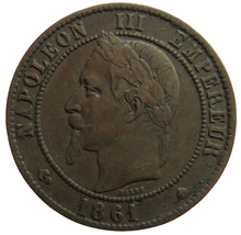 Load image into Gallery viewer, 1861-BB France Napoleon III 10 Centimes Coin
